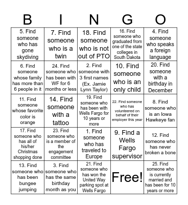 2015 Holiday Party BINGO Card