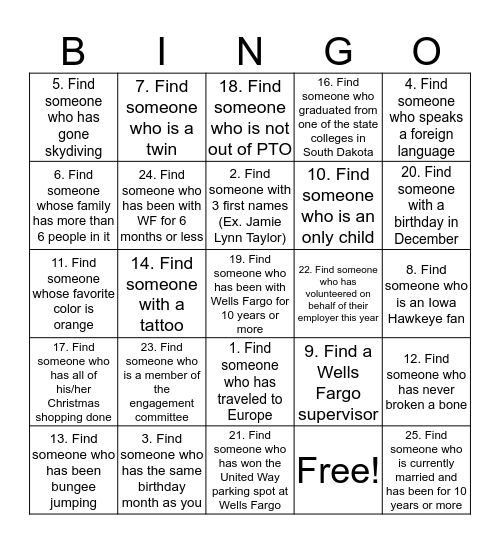 2015 Holiday Party BINGO Card