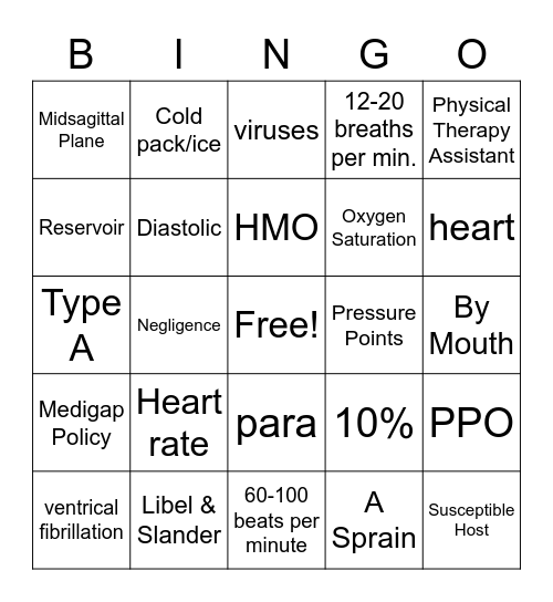 Finals Review Bingo Card