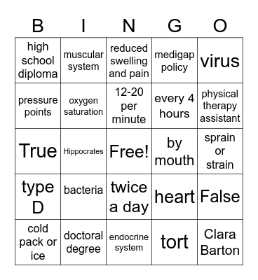 Health Science EOC Bingo Card