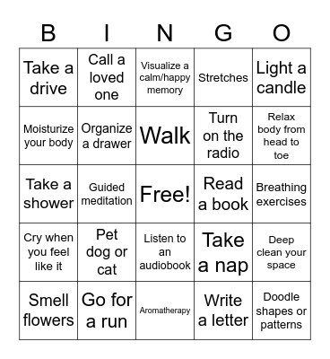 Self-Soothing Bingo Card