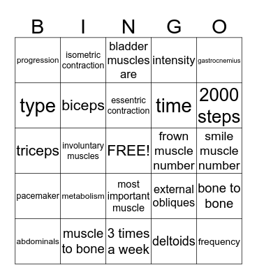 Muscle Bingo Card