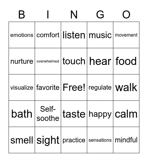 6 Senses Bingo Card