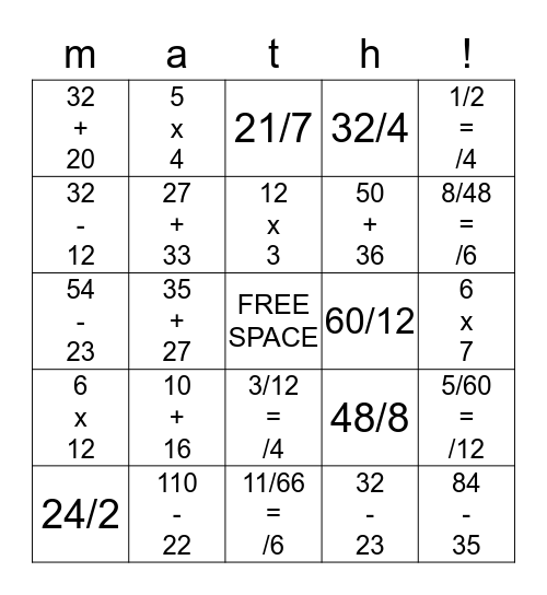Math Lesson: Bingo Card