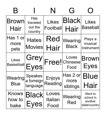 Get to know you BINGO Card