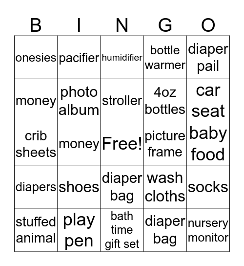 Karrington's Shower Bingo Card