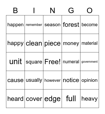 Untitled Bingo Card