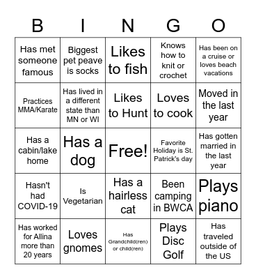 Team Bingo Card