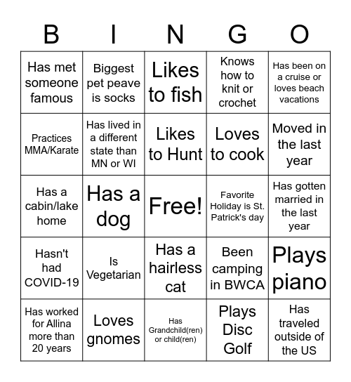 Team Bingo Card