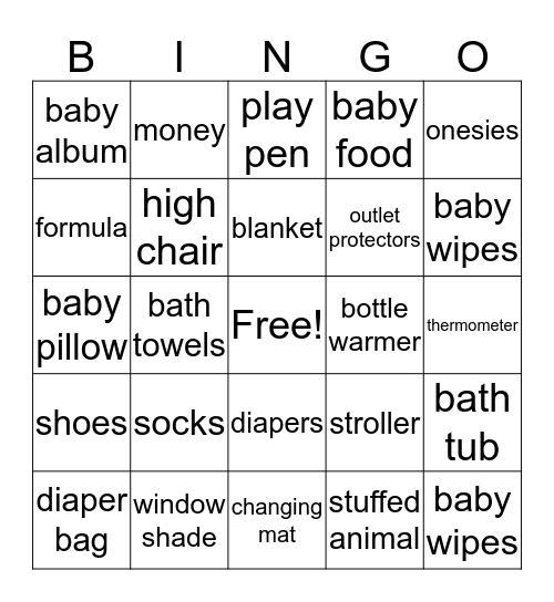 Karrington's Shower Bingo Card