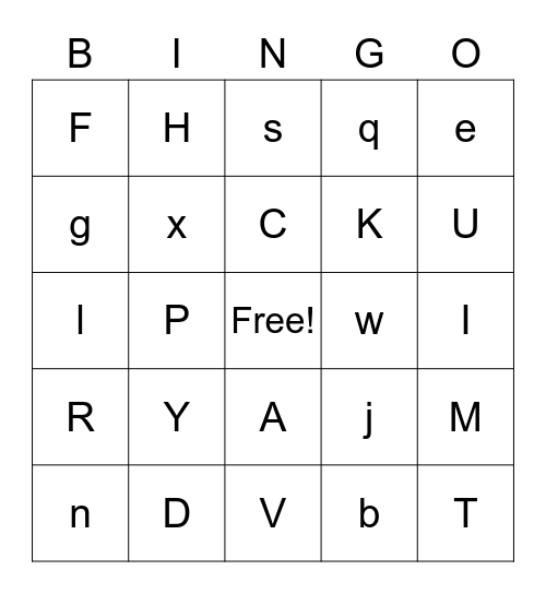 Letter Sounds Bingo Card