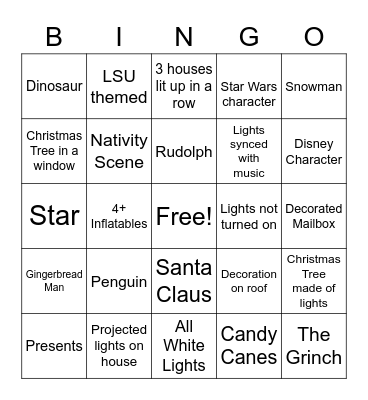 Christmas Lights Bingo Card