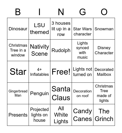 Christmas Lights Bingo Card