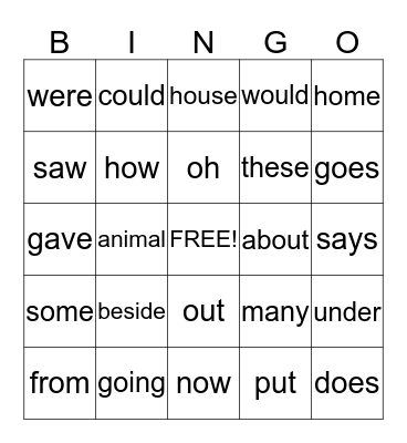 2G Power Words Bingo Card