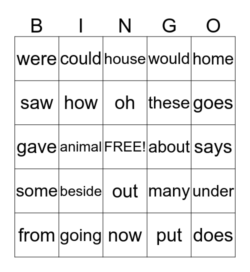 2G Power Words Bingo Card