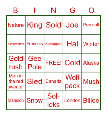 The Call of the Wild Bingo Card