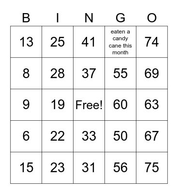 Number Bingo 1-75 Bingo Card