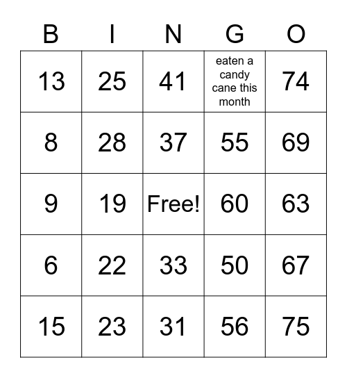Number Bingo 1-75 Bingo Card