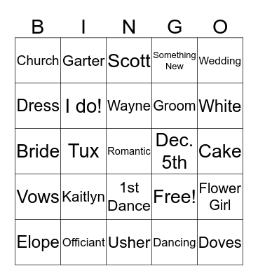 Kaitlyn BINGO Card
