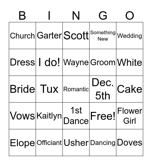 Kaitlyn BINGO Card