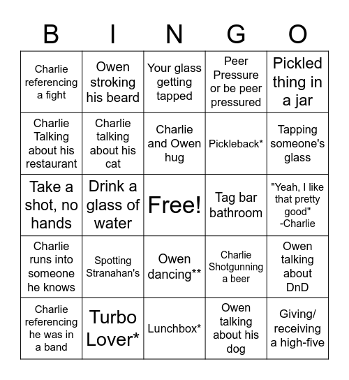 Charlie and Owen Black-Out Bingo Card