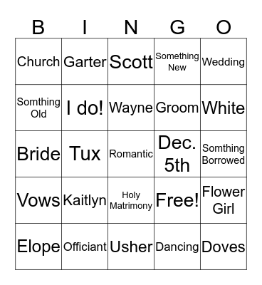 Kaitlyn BINGO Card