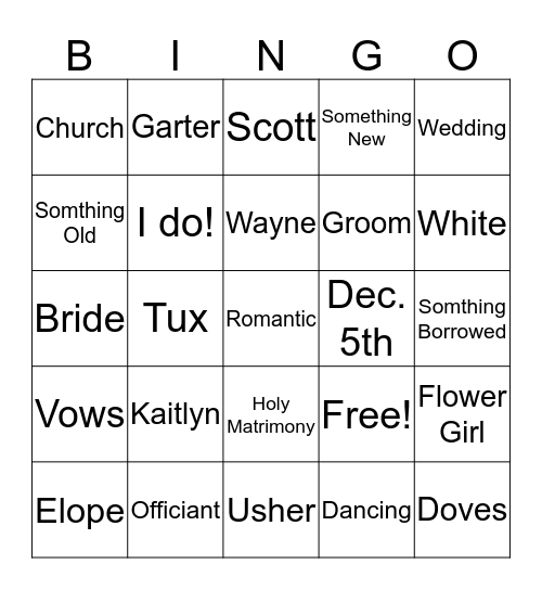 Kaitlyn BINGO Card