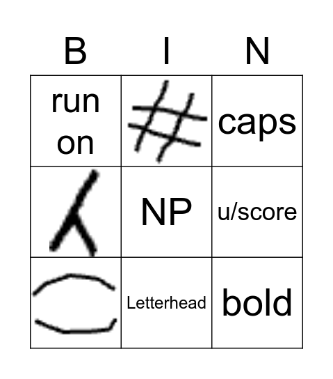 Correction Symbols Bingo Card