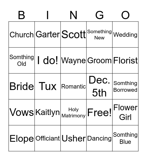 Kaitlyn BINGO Card