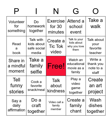 Parent Involvement Nurtures Great Opportunities Bingo Card