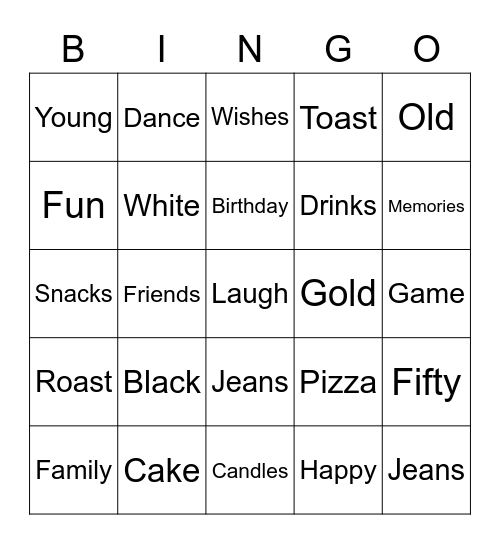 Raju's 50th Bingo Card