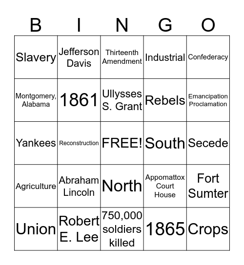 Civil War Bingo Card