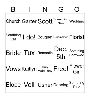 Kaitlyn BINGO Card