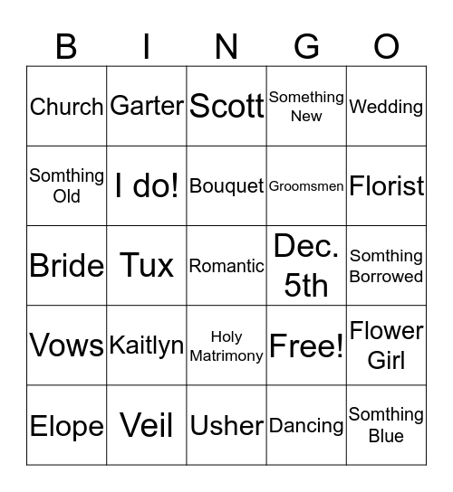 Kaitlyn BINGO Card