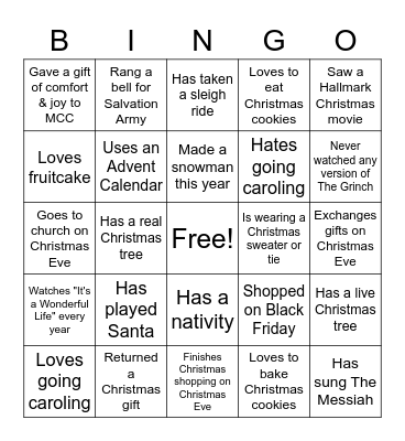 MCC Christmas Bingo Card