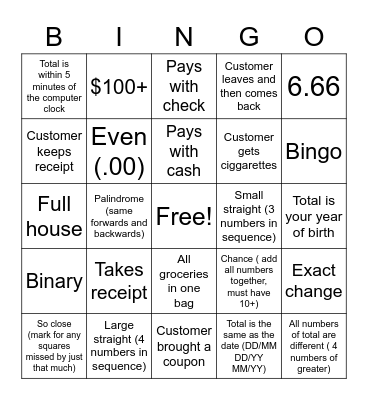 Customer Service Bingo Card