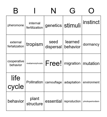 Science Bingo Card