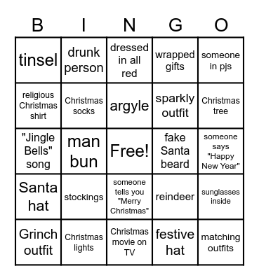 Christmas Bar Crawl Bingo Card