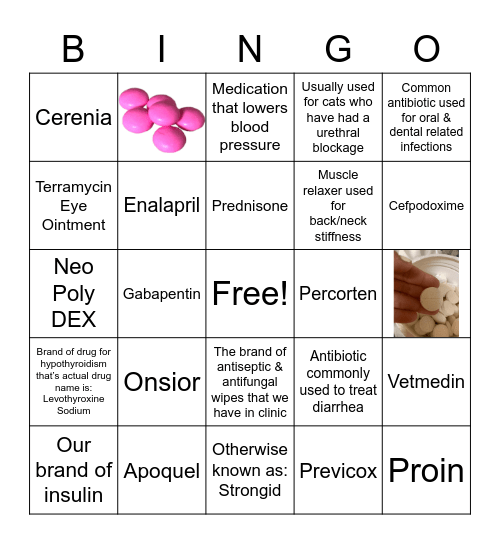 Veterinary Medication Bingo Card