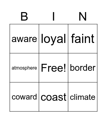 Vocabulary Review Bingo Card