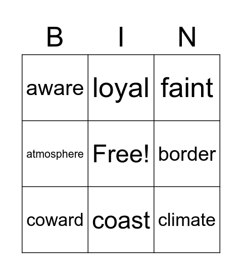 Vocabulary Review Bingo Card