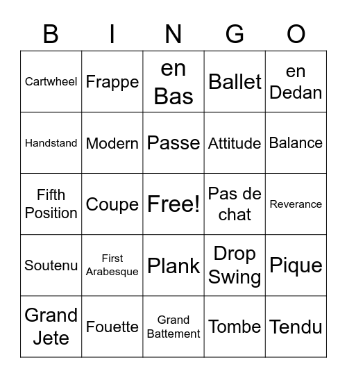 Dance Bingo!!! Bingo Card