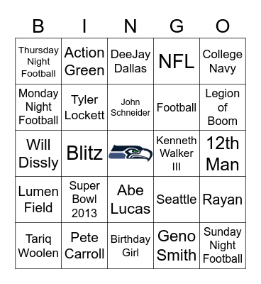 SEAHAWKS Bingo Card