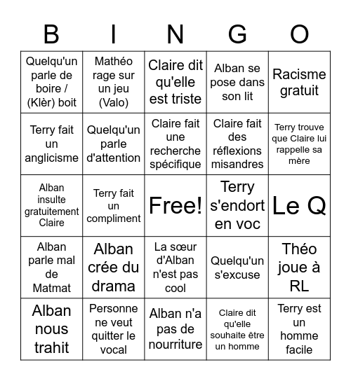 Vocal des besties Bingo Card