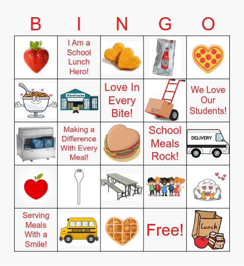 We LOVE Serving School Meals Bingo Card