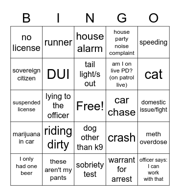 On Patrol: Live Bingo Card