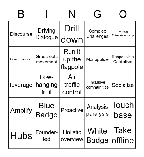 Jargon Bingo Card