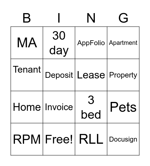 RPM Bingo Card