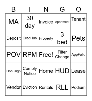 RPM Bingo Card