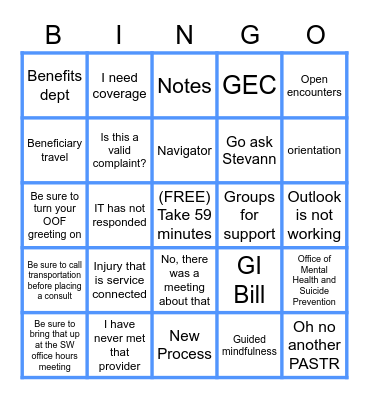 PACT SOCIAL WORK BINGO Card